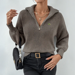 Modern Zip-Neck Knit Top - Clearance Sale
