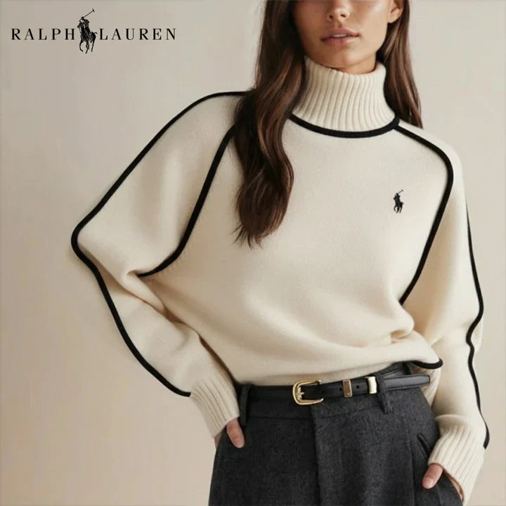 Elegant Contrast Knit Turtleneck Sweater
