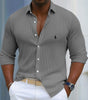 Ribbed Long-Sleeve Button-Up Shirt — Clearance Sale