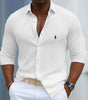 Ribbed Long-Sleeve Button-Up Shirt — Clearance Sale