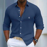 Ribbed Long-Sleeve Button-Up Shirt — Clearance Sale