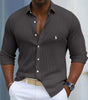 Ribbed Long-Sleeve Button-Up Shirt — Clearance Sale