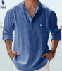 Linen Mandarin Collar Henley Shirt — Clearance Sale