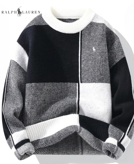 Men's New Fashion Trend Geometric Crew Neck Sweater