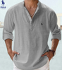 Linen Mandarin Collar Henley Shirt — Clearance Sale