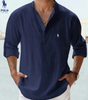 Linen Mandarin Collar Henley Shirt — Clearance Sale