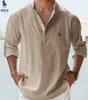 Linen Mandarin Collar Henley Shirt — Clearance Sale