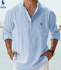 Linen Mandarin Collar Henley Shirt — Clearance Sale