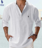 Linen Mandarin Collar Henley Shirt — Clearance Sale