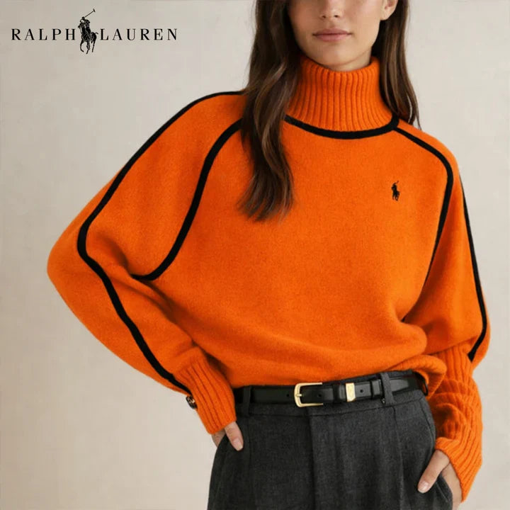 Elegant Contrast Knit Turtleneck Sweater