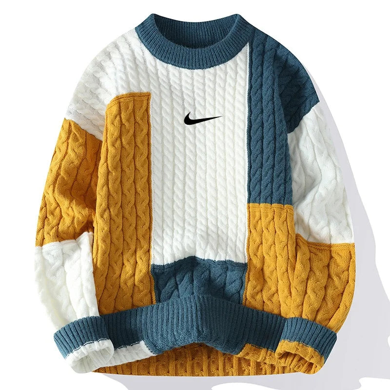 Men's New Loose Casual Colorblock Knitted Sweater