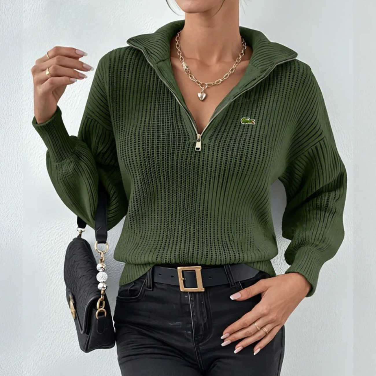 Modern Zip-Neck Knit Top - Clearance Sale