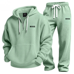 Textured Quarter-Zip Hooded Tracksuit Set
