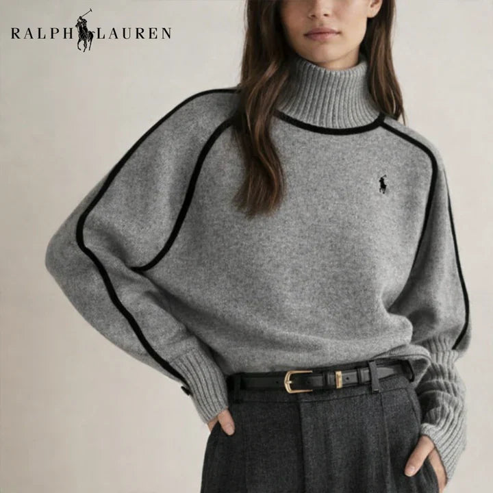 Elegant Contrast Knit Turtleneck Sweater
