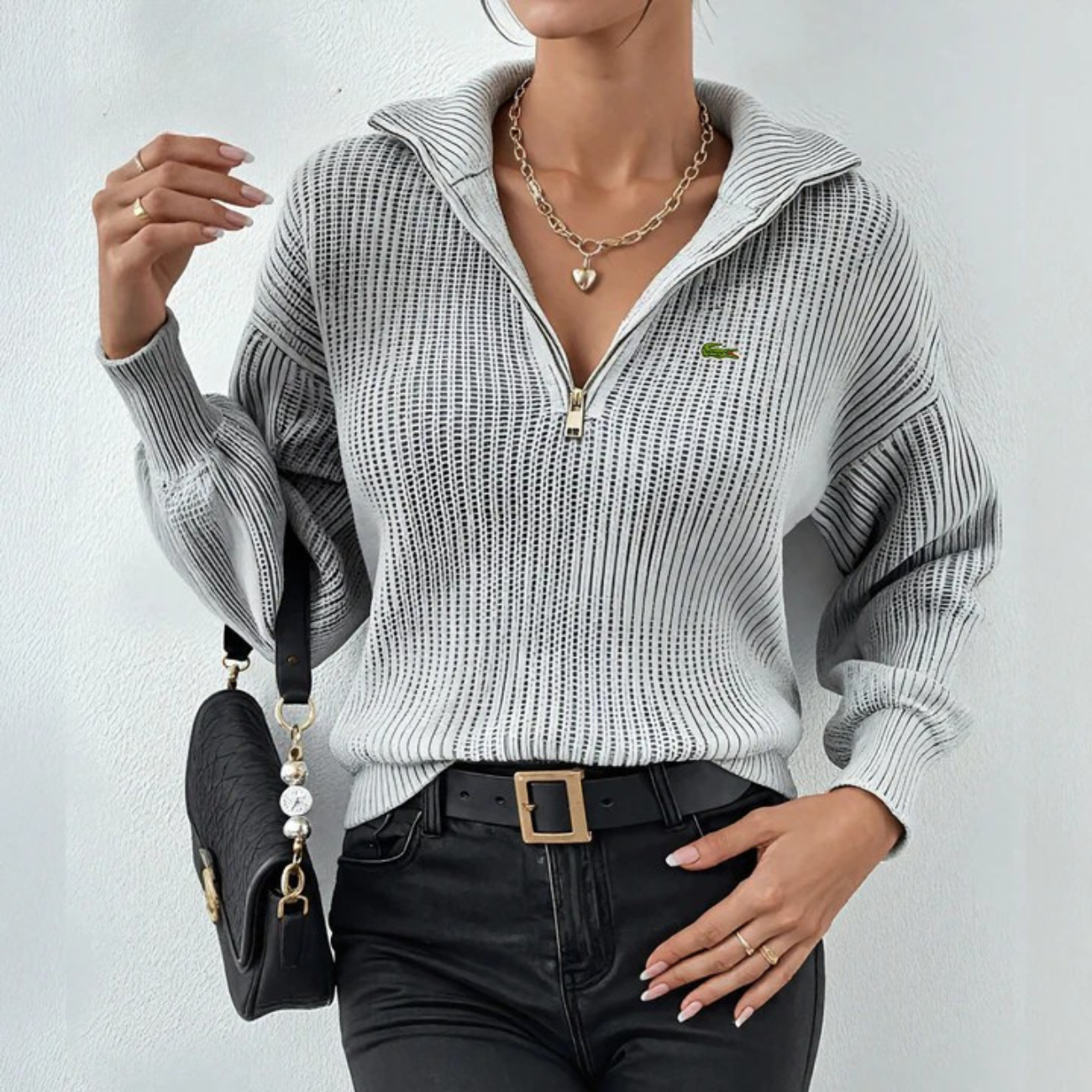 Modern Zip-Neck Knit Top - Clearance Sale