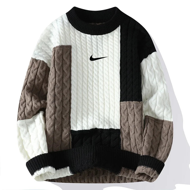 Men's New Loose Casual Colorblock Knitted Sweater
