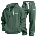 Textured Quarter-Zip Hooded Tracksuit Set