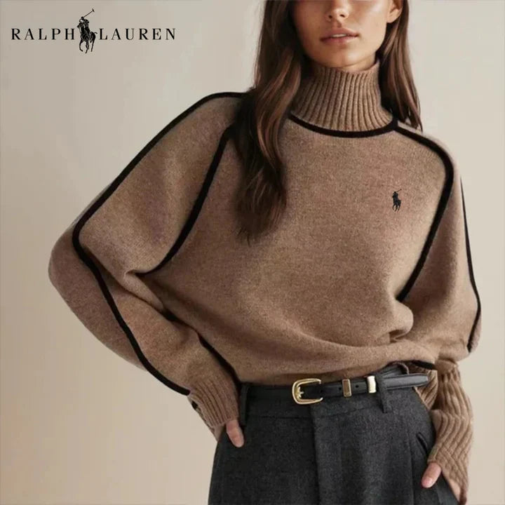 Elegant Contrast Knit Turtleneck Sweater