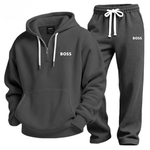 Textured Quarter-Zip Hooded Tracksuit Set