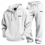 Textured Quarter-Zip Hooded Tracksuit Set